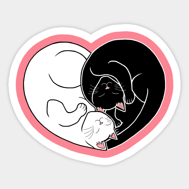 Yin and Yang Black and White Cat Heart Sticker by Art by Deborah Camp